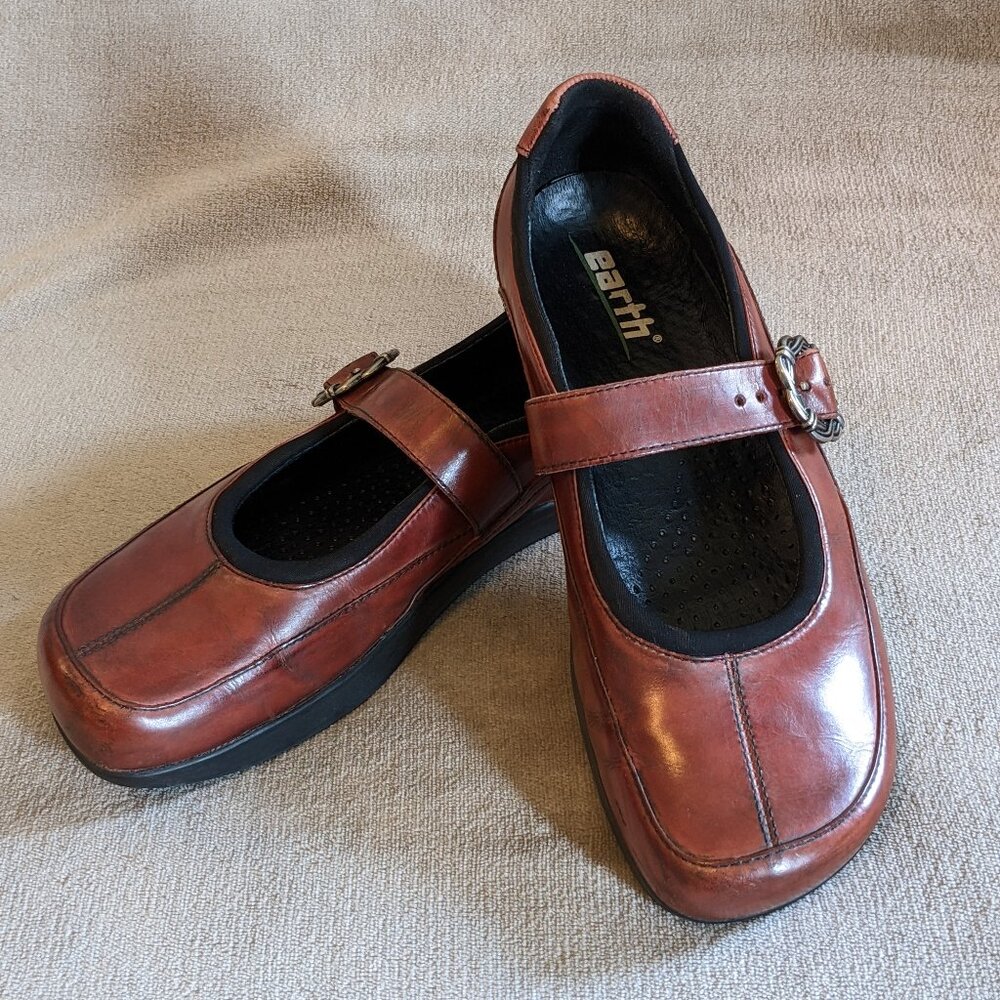 Dark Red Leather Kalso Earth Shoes Mary Jane Size 7 1/2